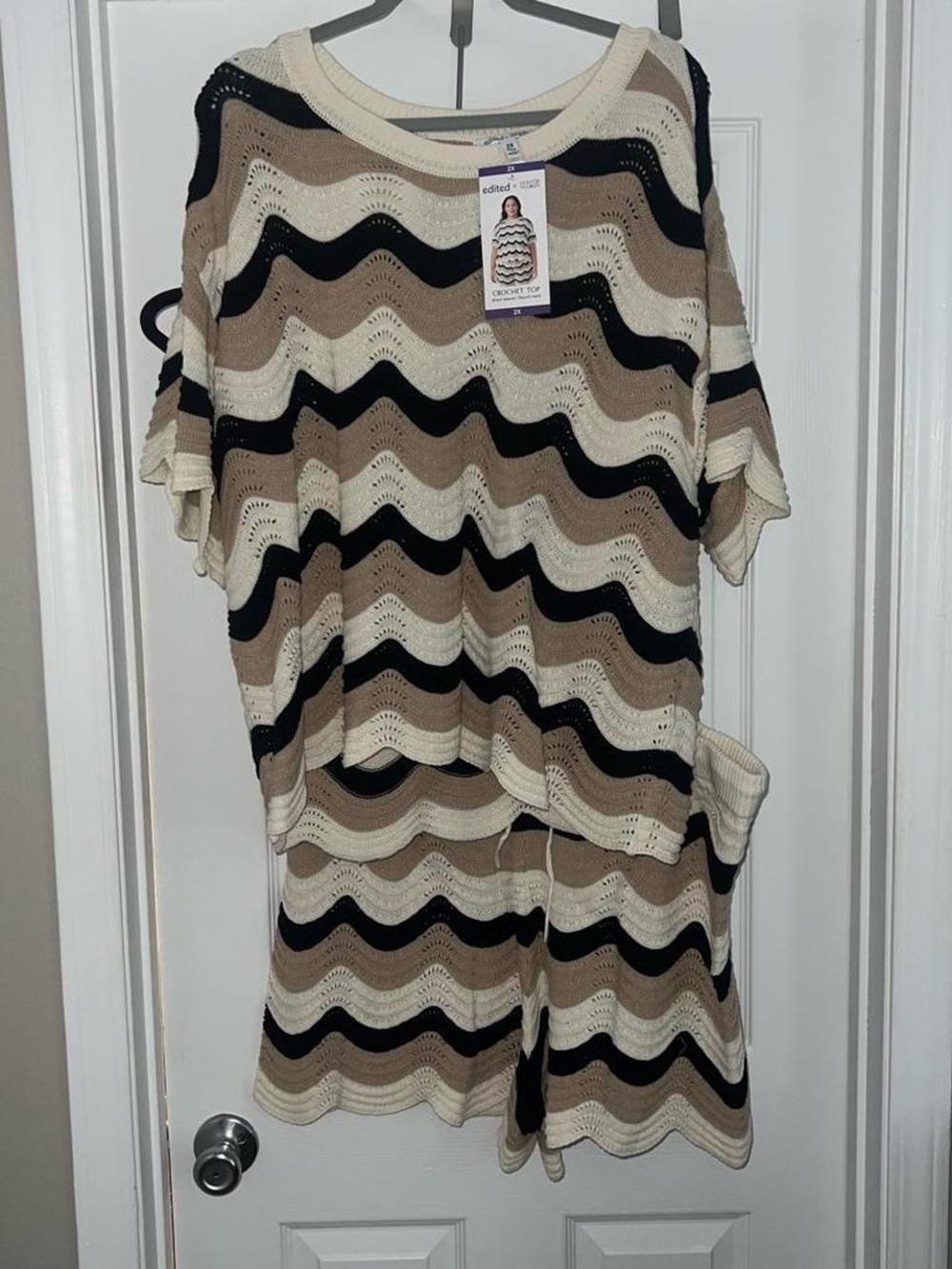 Hunter Striped Crochet Top in Cream, Tan & Black